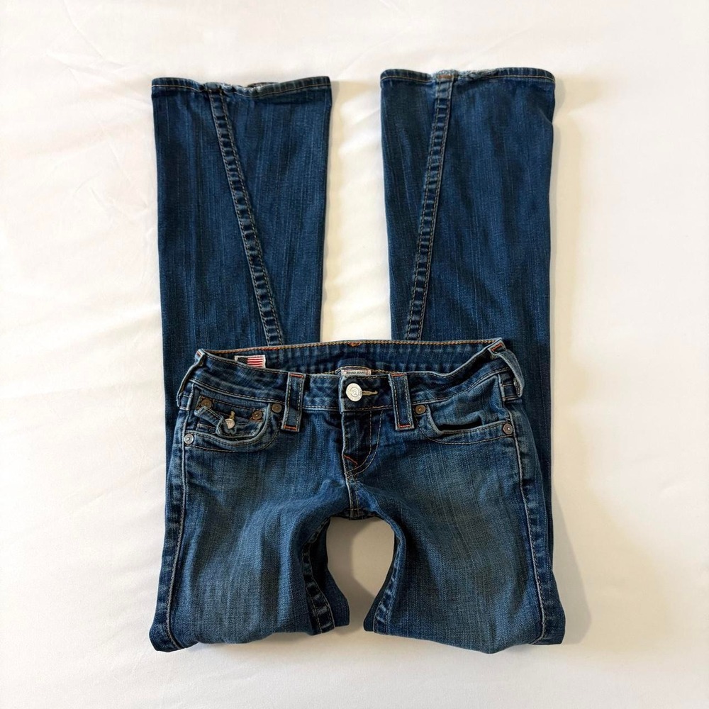 True Religion Flap Pocket Flare Jeans Women 25 Blue Y2K Low Rise Denim